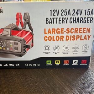 Portable Red and Black Battery Charger with Large-Screen Display